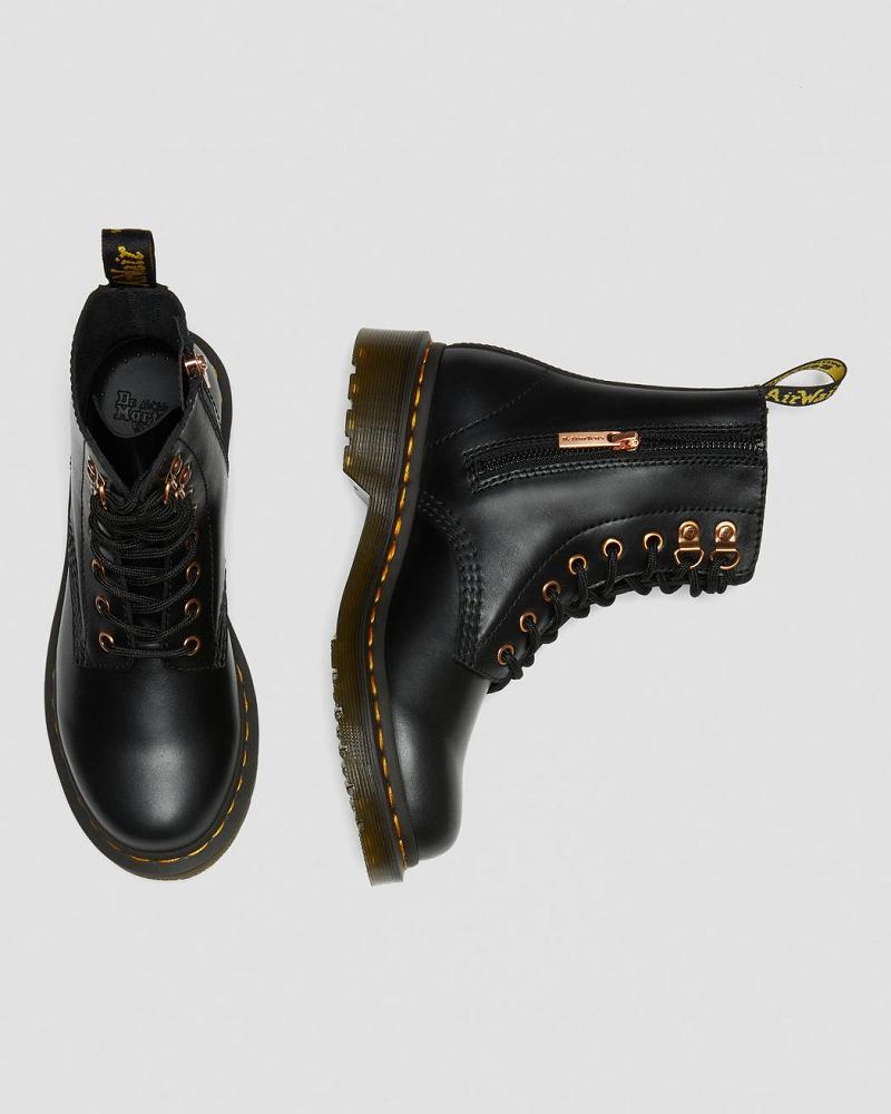 Dr Martens 1460 Pascal Rose Gold Hardware Lær Snørestøvletter Dame Svarte | Norge 587BEX